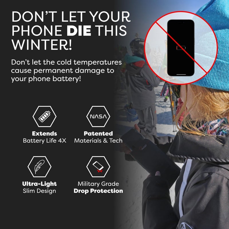 PHOOZY XP3 Ultra-Durable Thermal Phone Case for Extreme Cold | Insulated Phone Case Extends Battery Life 4X | Snowboard & Ski Gear | As Seen on Shark Tank | Medium - Black - Image 2